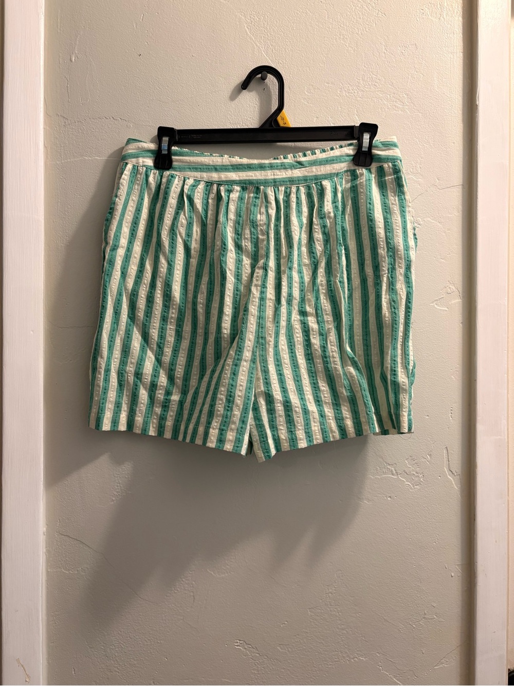 Green and White Striped Bermuda Shorts